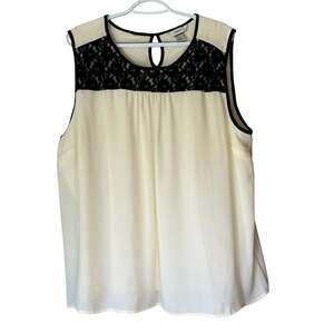 CJ Banks Off White with Black Lace Tank Top Size 1X